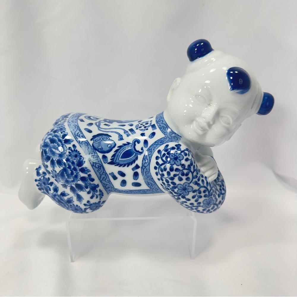 VTG Blue & White Porcelain Opium Pillow Chinoiserie Baby Child Head Rest